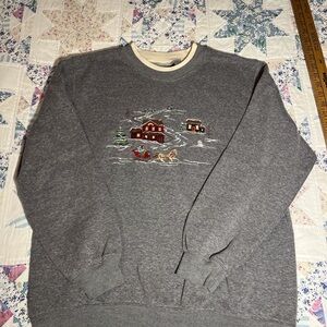 90s Gray Sweater with Winter Scene